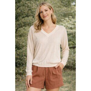 A New Day size Large V-neck long-sleeve sweater, cream NEW